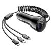 125W 5 In 1 Fast Charge Car Charger QC PD USB Type C LT 5 Port Car Cigarette Lighter with 4FT Coiled Cable Voltage Monitor Fit For IOS Phone IPad Sams