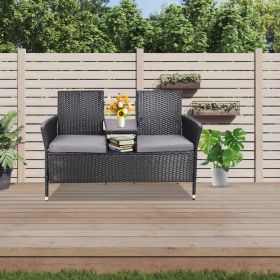 Outdoor Loveseat, 2 Seat Loveseat with Cushions and Built-in Coffee Table