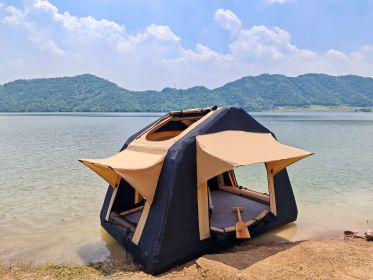 Foldable 2-3 People Amphibious Inflatable Car Roof Top Tent for camping Outdoor Glamping Camping Tent for SUV,Truck( Without Ladder, Two-tone Style