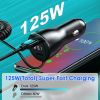 125W 5 In 1 Fast Charge Car Charger QC PD USB Type C LT 5 Port Car Cigarette Lighter with 4FT Coiled Cable Voltage Monitor Fit For IOS Phone IPad Sams
