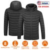 Heated Jacket Electric Heating Coat Lightweight Winter Hooded JacketÂ with 3-Level Heating Modes 8 Heating Zones Detachable Zipper Hood