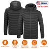 Heated Jacket Electric Heating Coat Lightweight Winter Hooded JacketÂ with 3-Level Heating Modes 8 Heating Zones Detachable Zipper Hood