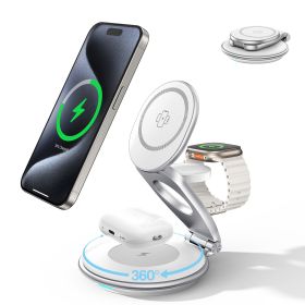 3 In 1 Wireless Travel Magsafe Charger Station For Multiple Devices Magnetic Foldable Charger 30W Charger Included (Color: White)