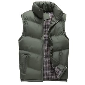 Men's Down Vest Solid Thickened Casual Sleeveless Jacket (Color: Green, size: L)
