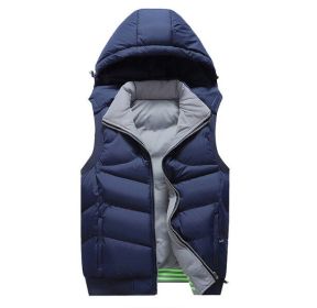 Men's Winter Vest Quilted Padded Winter Sleeveless Jacket with Knitted Hood (Color: Blue, size: M)