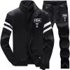 Men's Casual Slim Fit Tracksuit Long Sleeve Stand Collar Athletic Jacket Jogging Pangts Suits Set