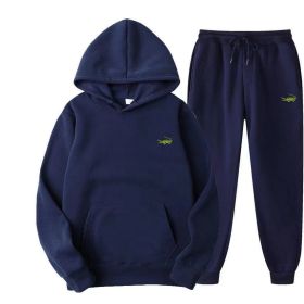 Men's Fashion Casual Tracksuit High Quality Men's Suit 2 Piece Hoodie Pullover Sports Clothes Sweatshirt Jogging Set Man (Color: Navy Blue, size: XXL(185cm 80kg))
