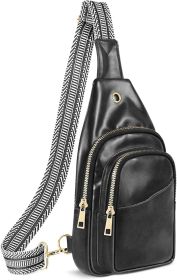 Sling Bag For Women, Leather Fanny Pack With Detachable Strap, Crossbody Chest Bag With Anti Theft For Travel(Black And Brown) (Color: Black)