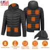 Heated Jacket Electric Heating Coat Lightweight Winter Hooded JacketÂ with 3-Level Heating Modes 8 Heating Zones Detachable Zipper Hood